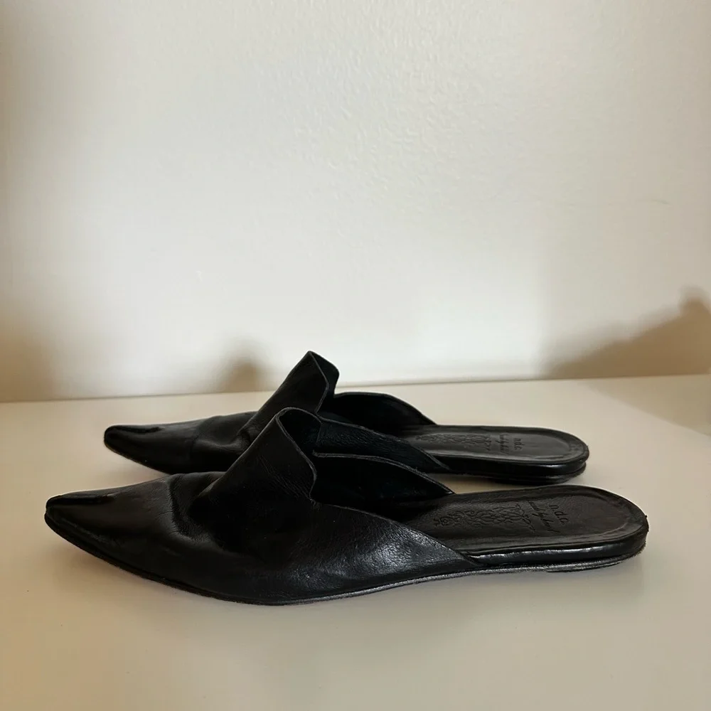 N.D.C. Made By Hand | Vintage Black Leather Pointed Slipper Mules | 37 (6-6.5) - Picture 7 of 9